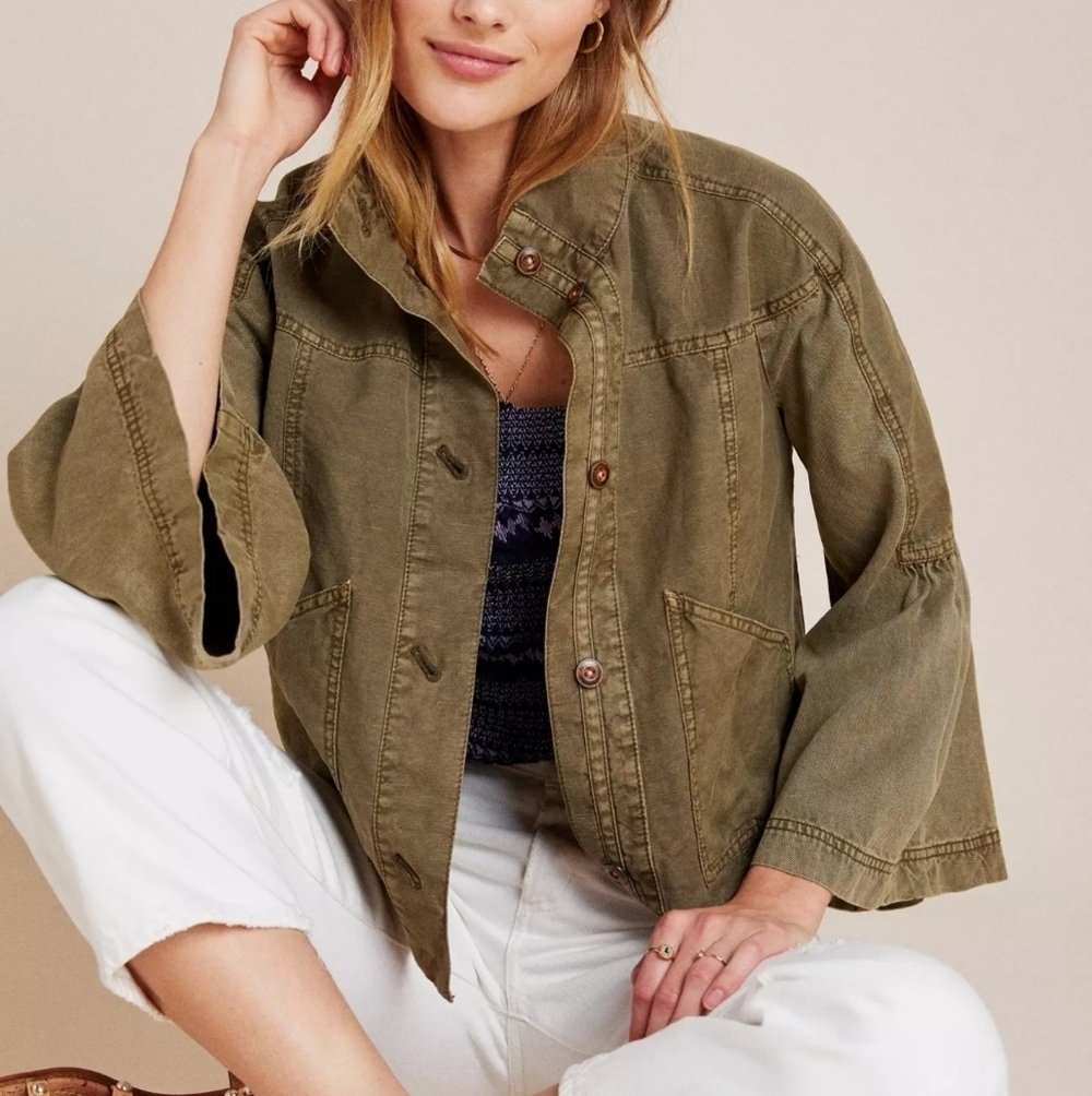 Anthropologie Womens Miley Flounced Utility Jacket S